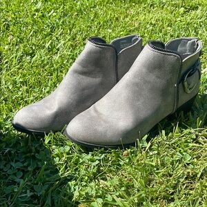Adrienne Gray Suede Ankle Booties with Elastic Panel